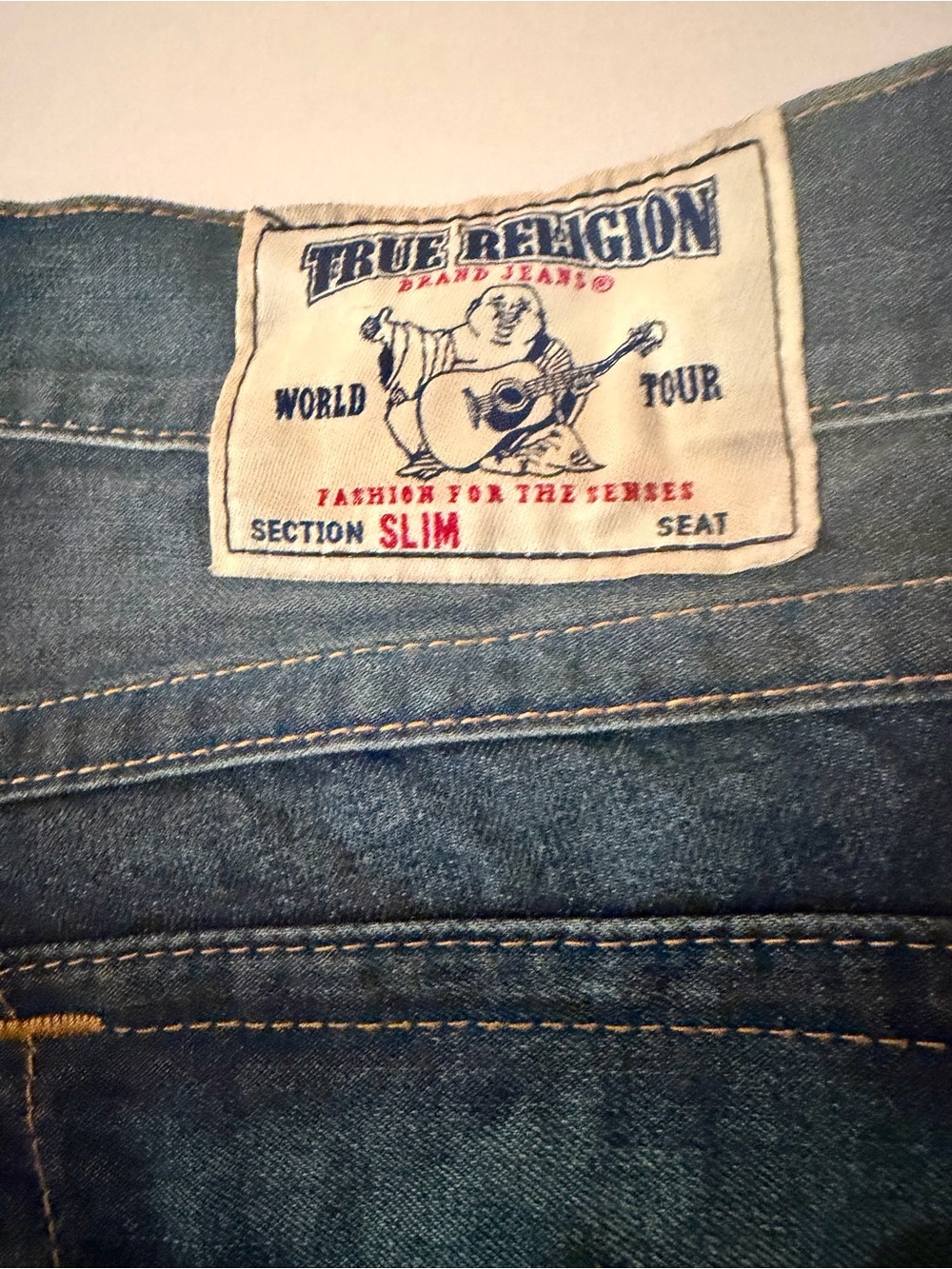 True Religion Ricky Big T Jeans 33x34 Blue Thick Stitch Flap Pockets Made In USA - Picture 11 of 16